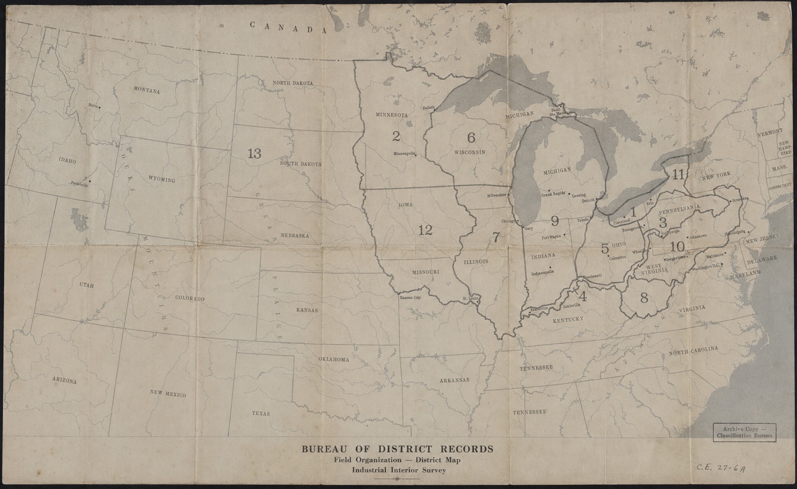 Plate 129 — Bureau of Regional Survey — field organization district map, Industrial Interior Survey