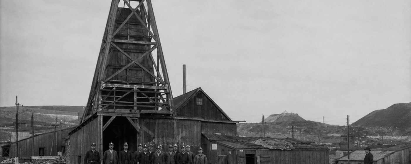 Plate 101 — Mine headframe and crew, Western Expansion District