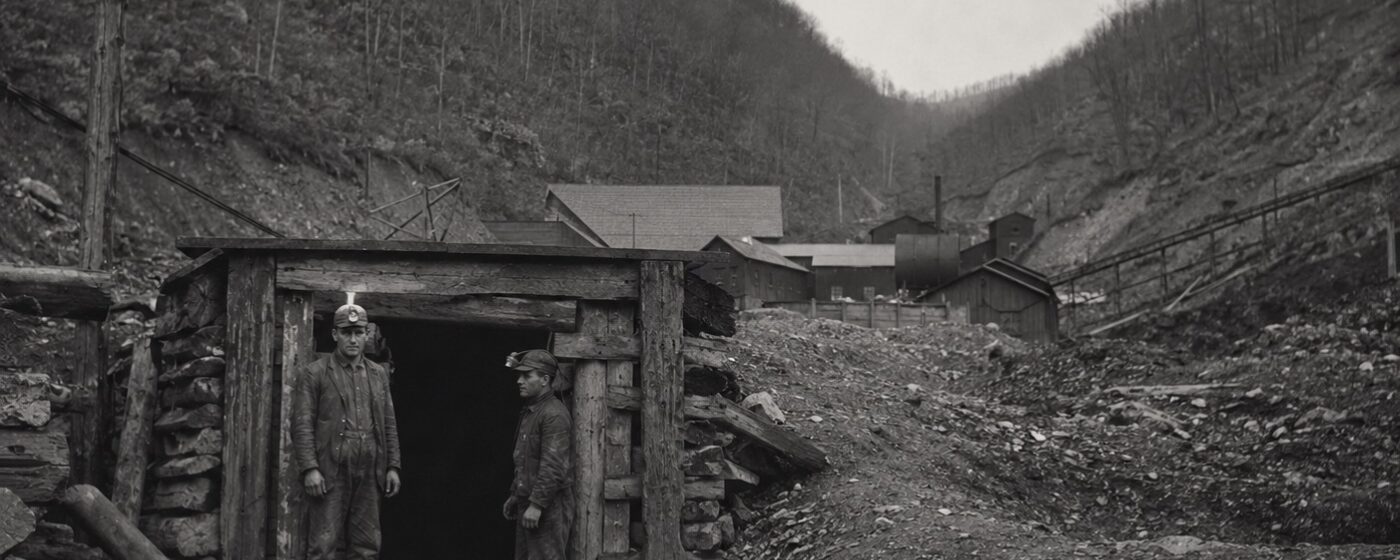 Plate 110 — Mine shaft entrance, two workers, Colliery District