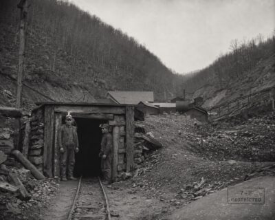 Plate 110 — Mine shaft entrance, two workers, Colliery District