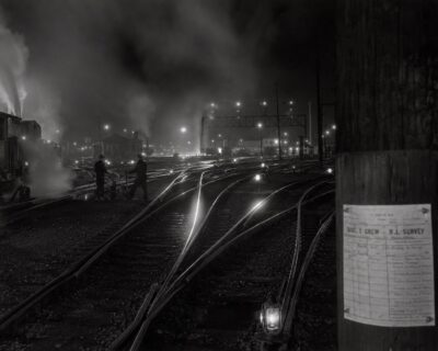 Plate 98 — Rail switching yard, night operations, Inland Works District