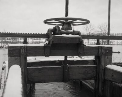 Plate 107 — Sluice gate mechanism, winter, River Improvement District