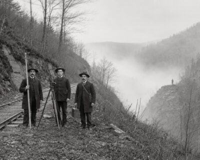 Plate 91 — Survey crew, narrow-gauge rail cut, Hill Station District