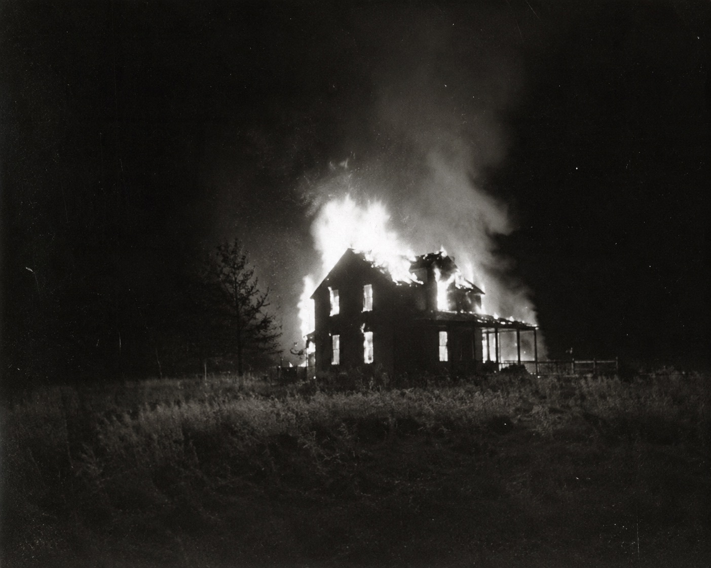 Plate 4 — Structure fire, rural field, night
