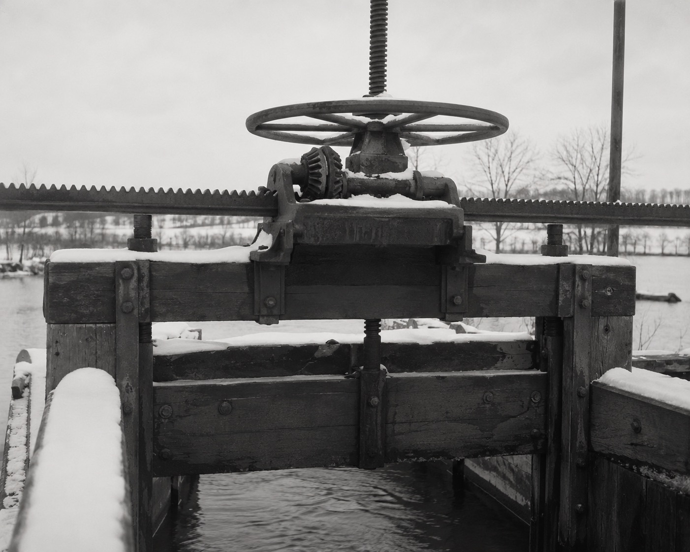 Plate 107 — Sluice gate mechanism, winter, River Improvement District