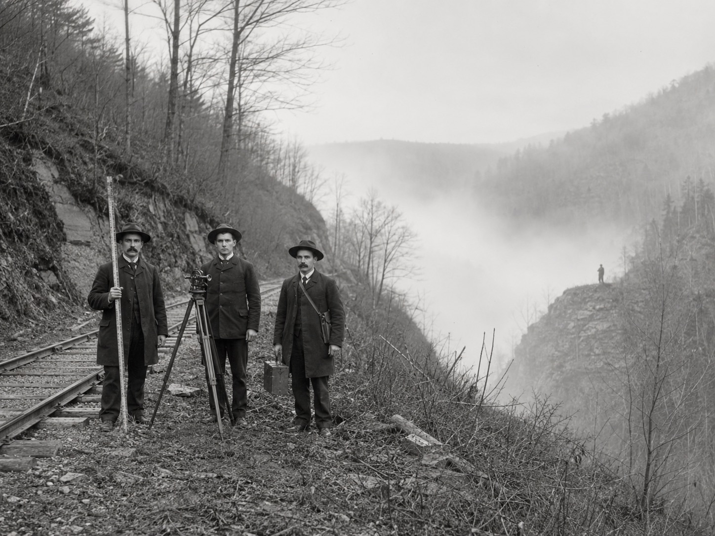 Plate 91 — Survey crew, narrow-gauge rail cut, Hill Station District